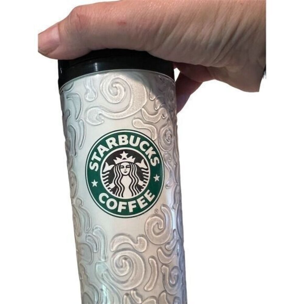 Starbucks 1998 Swirls Travel Tumbler Black 16oz Double-Wall Insulated